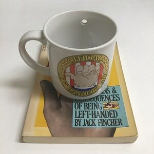 Left Handers Coffee Mug Cup Lefties Book LOT 1980’s Gift Kitchen Vintage Korea